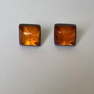 Square Amber 925 Sterling Silver Earrings